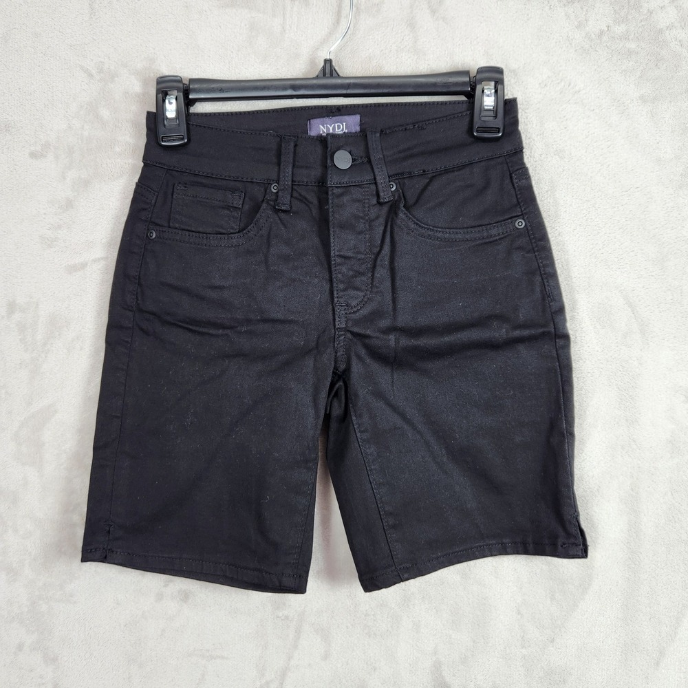 NYDJ Ella Bermuda Shorts Womens 0P Petite Black Lift Tuck Stretch Denim A591706